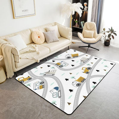 Alfombra decorativa para niños camiones sala gris amarillo