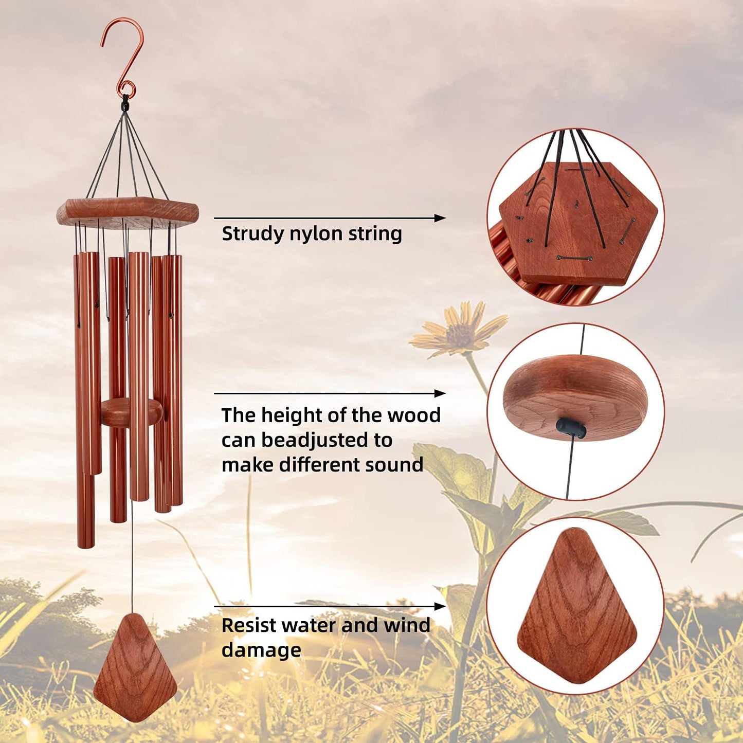 Campanillas de viento para exterior con 6 tubos bodas y