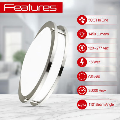 Lámpara Led Techo 12pulg Regulable 5CCT Níquel