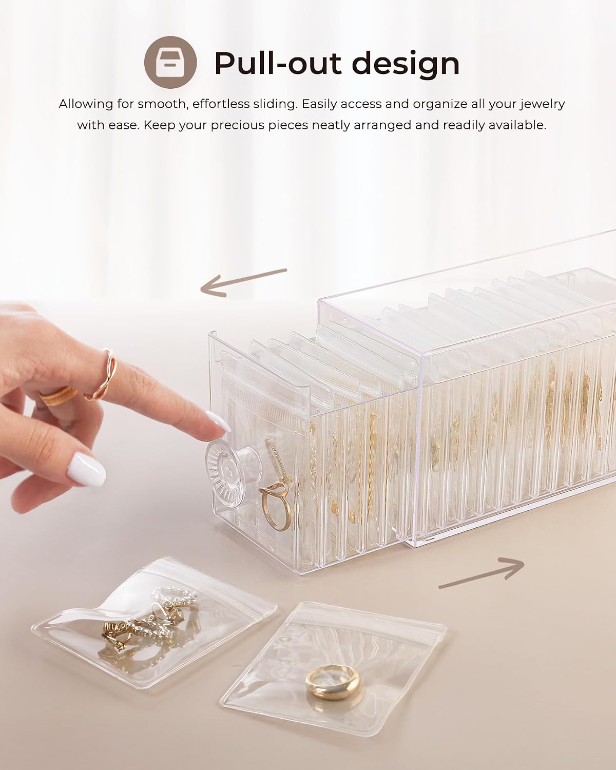 Caja joyas acrílico 20 bolsas antideslustre