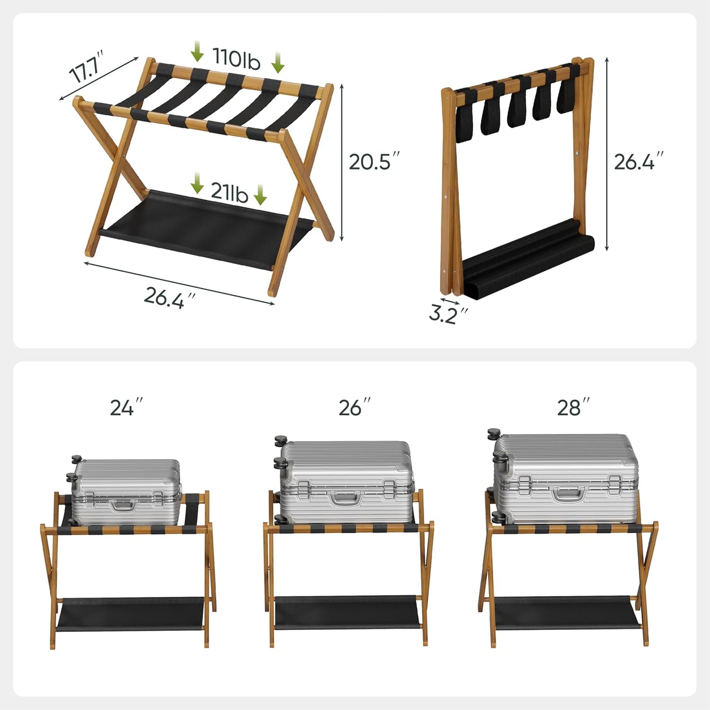 Portaequipajes plegable bambú nogal capacidad 131lb