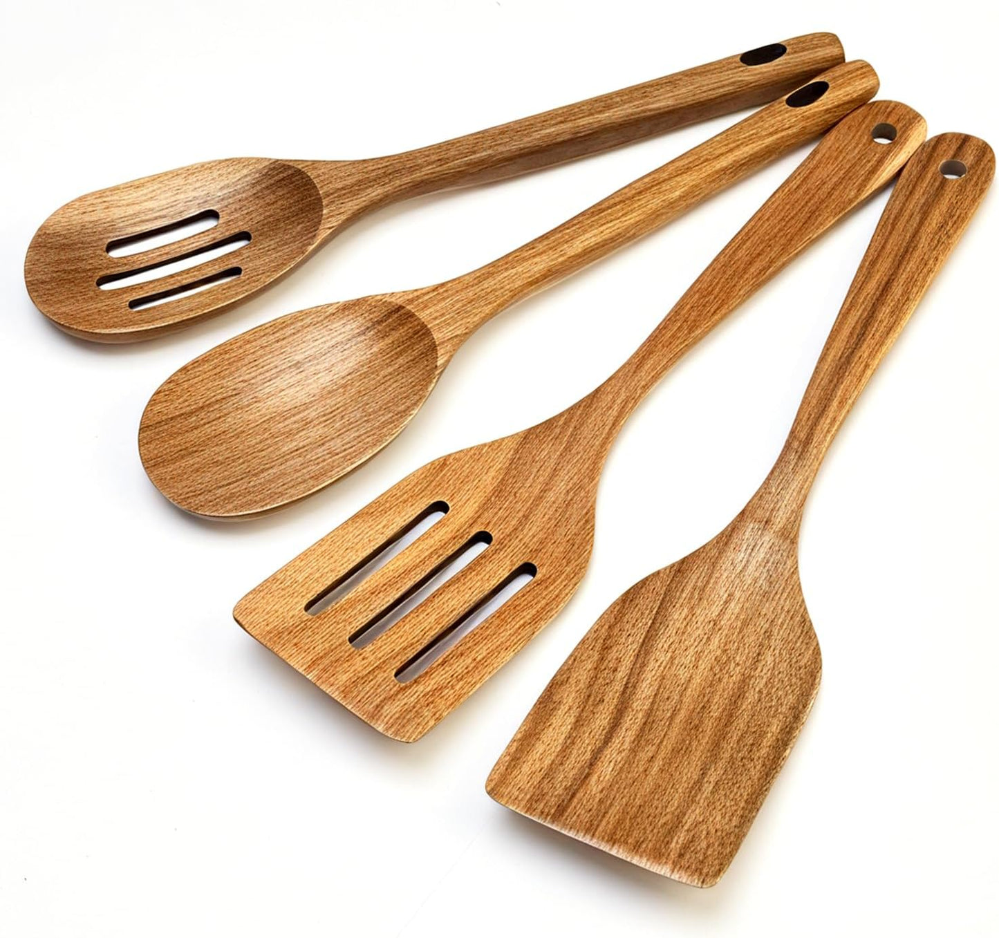 Juego utensilios cocina acacia espátula cucharas ranuradas