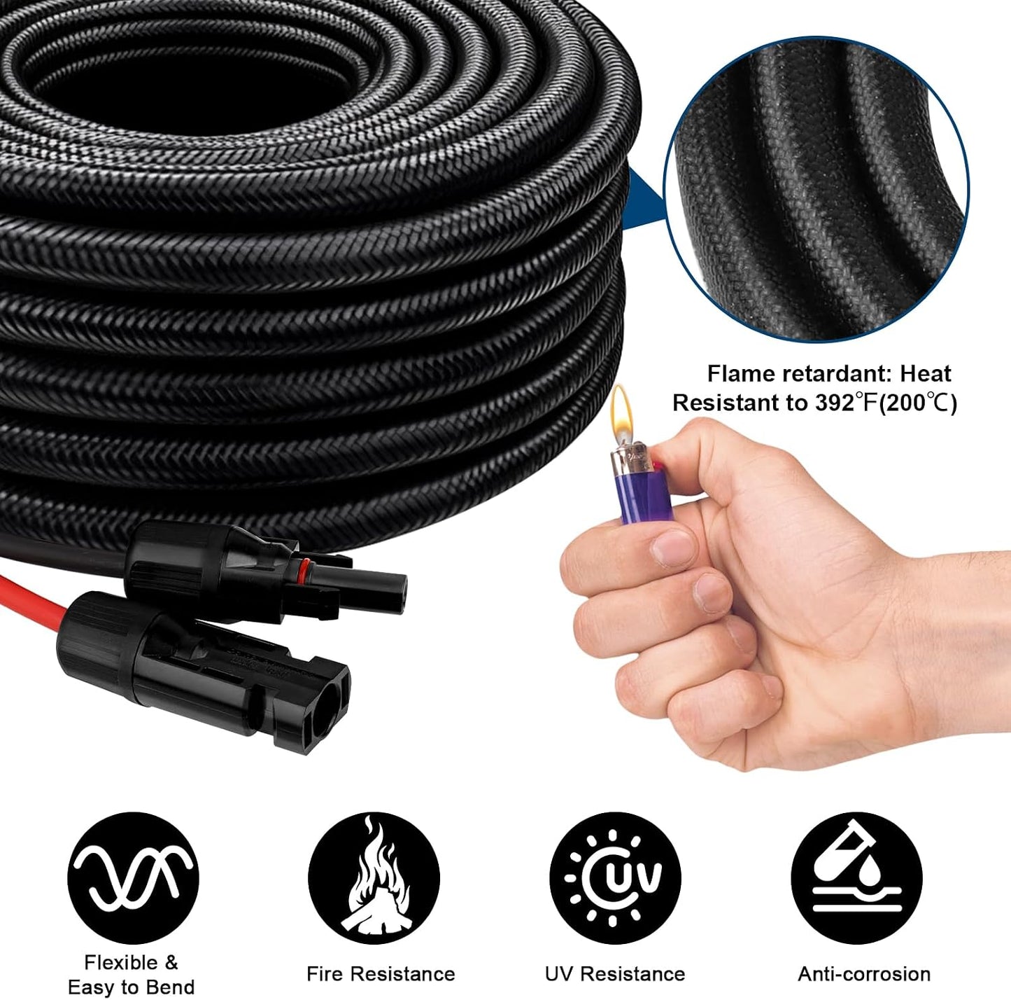 Cable solar 10 AWG 25pies con conectores impermeables