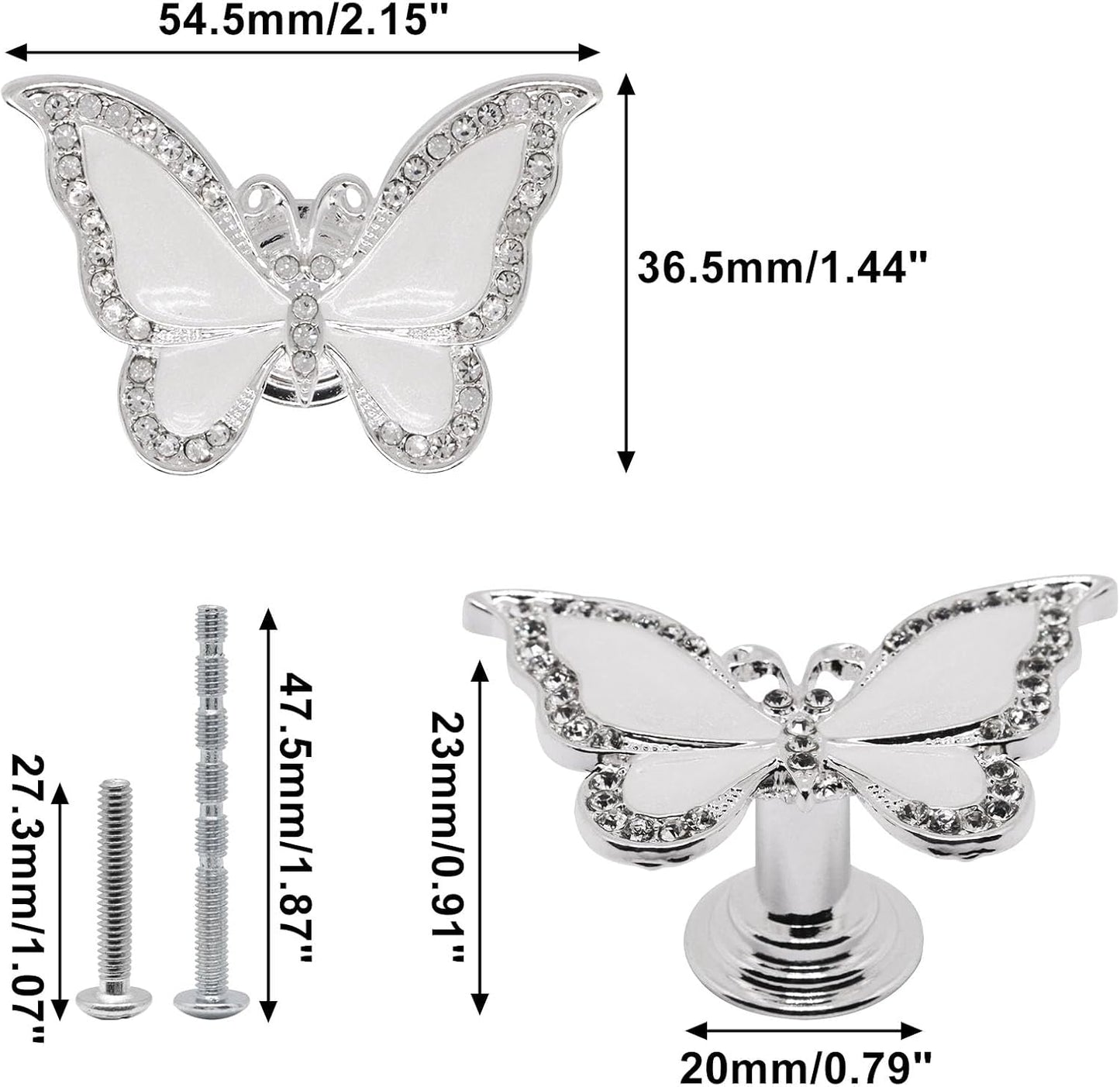 2 Pomas Cristal Mariposa para Cajones Blanco