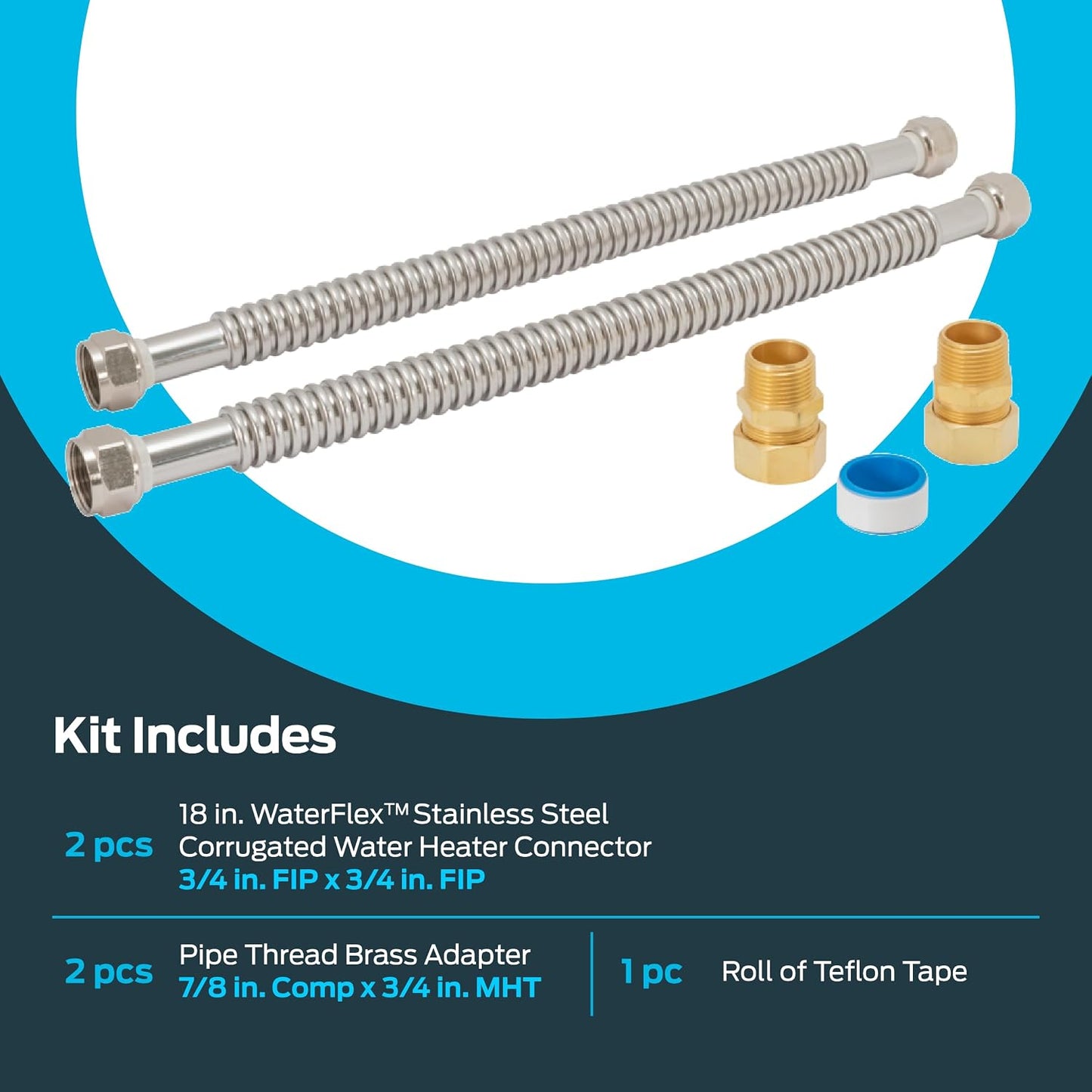 Kit instalación calentador agua acero inox corrugado 3/4x18pulg