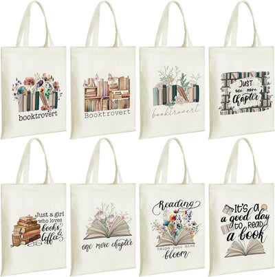 8 Bolsas Lona para Amantes de los Libros Regalo Profesoras