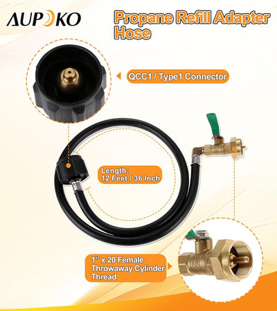 Manguera adaptadora propano 36pulg con válvula control