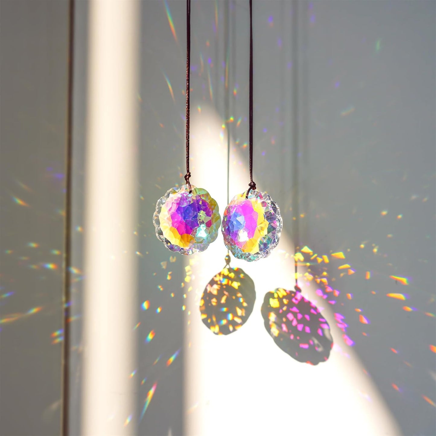 Set 2 colgantes cristal forma datura arco iris 45mm
