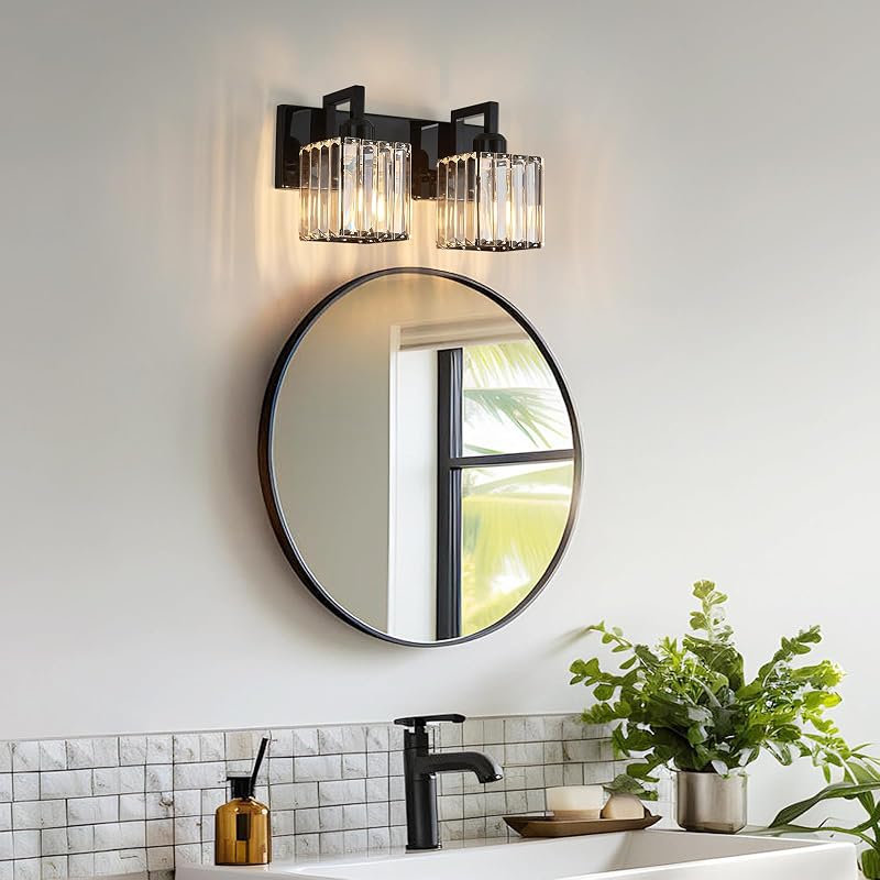 Lámpara cristal baño 2 luces color negro chapado