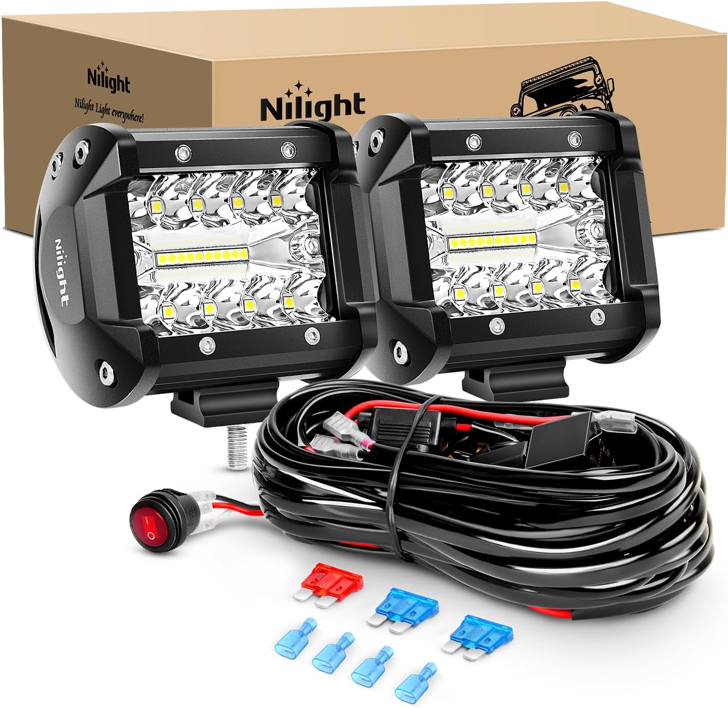 Barra luz LED 2uds 60W 4" con kit cable 12pies
