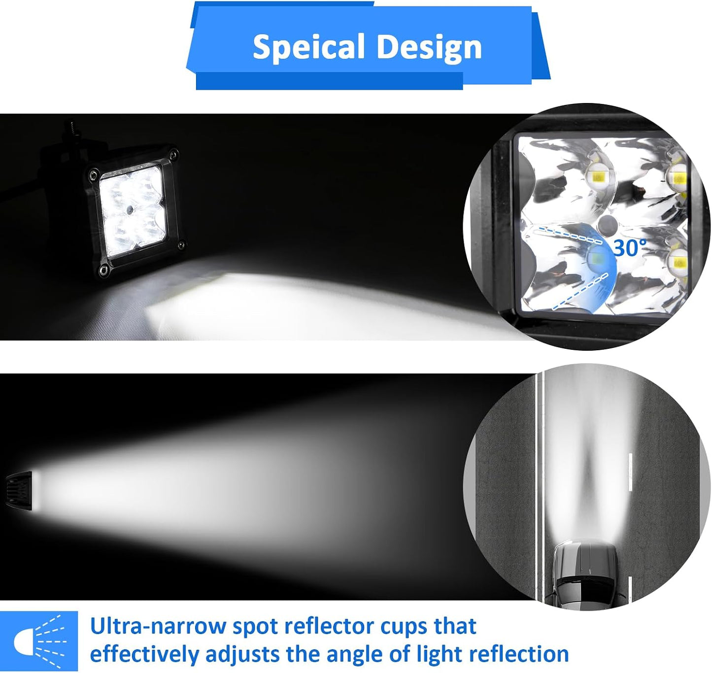 Luces LED Pod 3" 40W 30° Haz Punto Cubo Negro