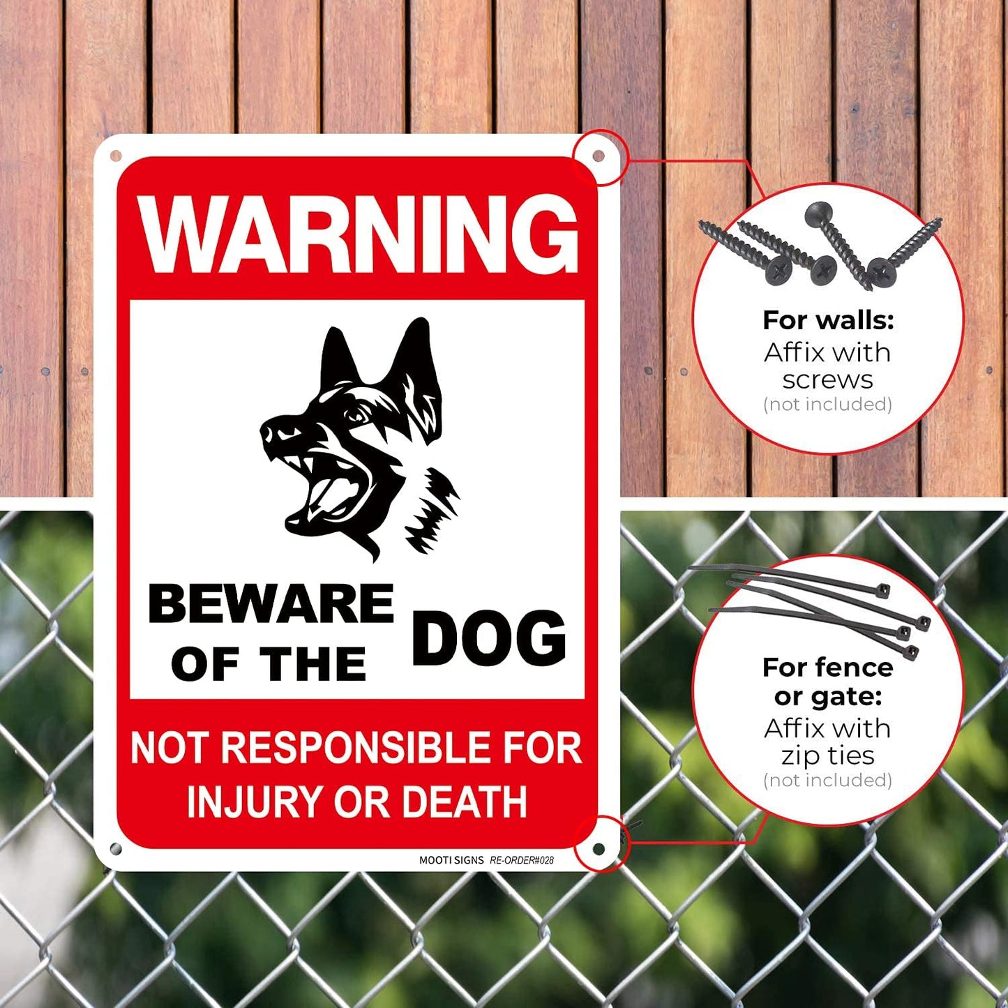 Señales aluminio perros Beware de Dog 2 pzas UV resistente