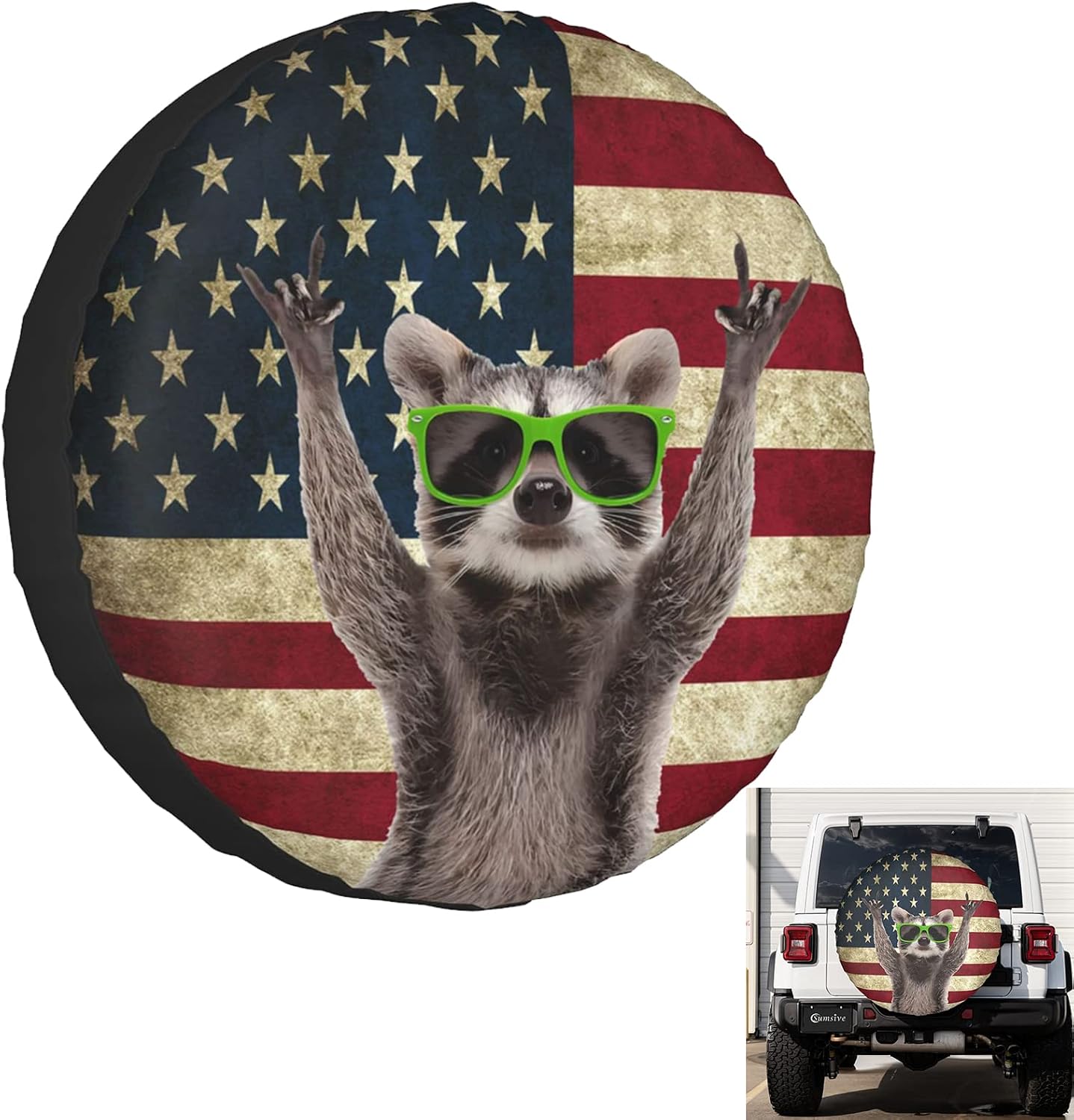 Cubierta neumático RV camión mapache bandera americana