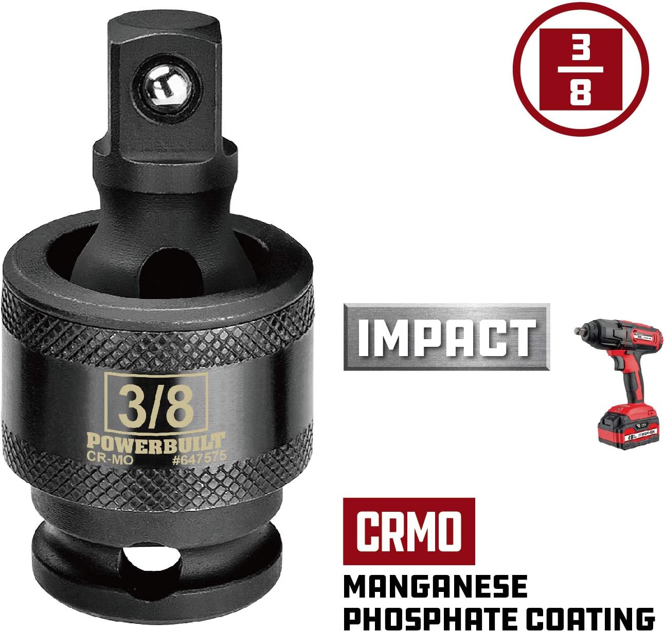 Toma junta universal 3/8pulg adaptador giratorio grado impacto