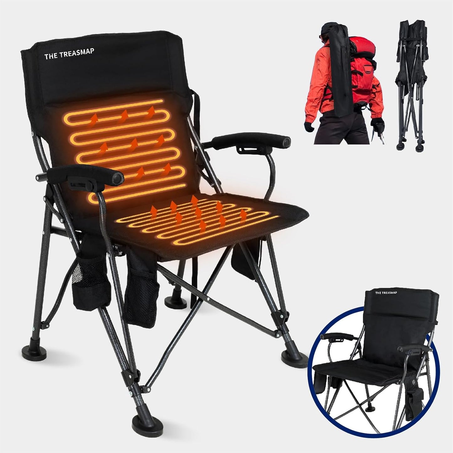 Silla camping plegable con calefacción gran tamaño