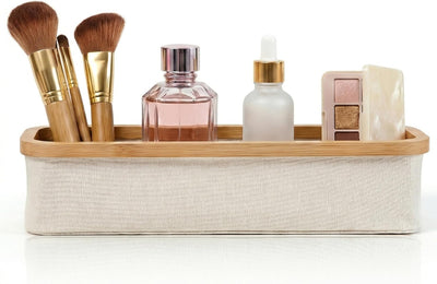 Organiz. maquillaje bambú encimera baño plegable beige