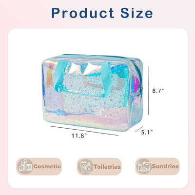 Bolsa cosméticos PVC transparente con cremallera azul