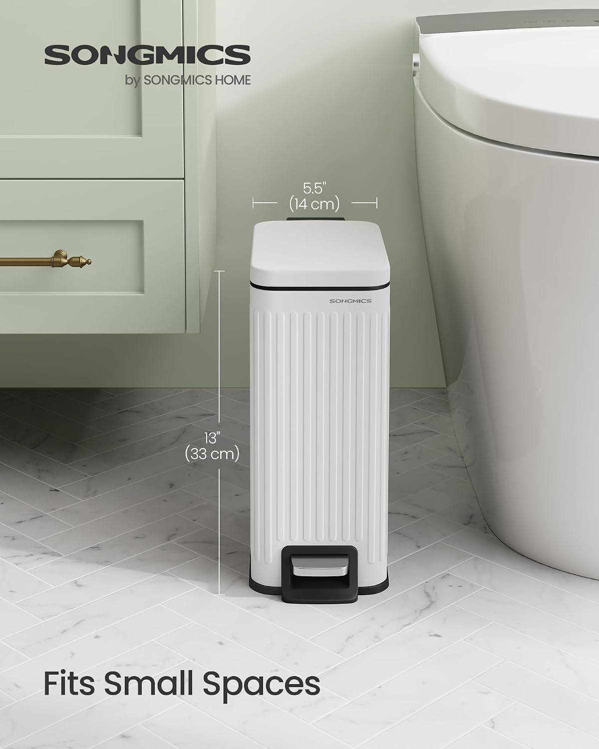 Basurero baño 6L acero inox cierre suave blanco