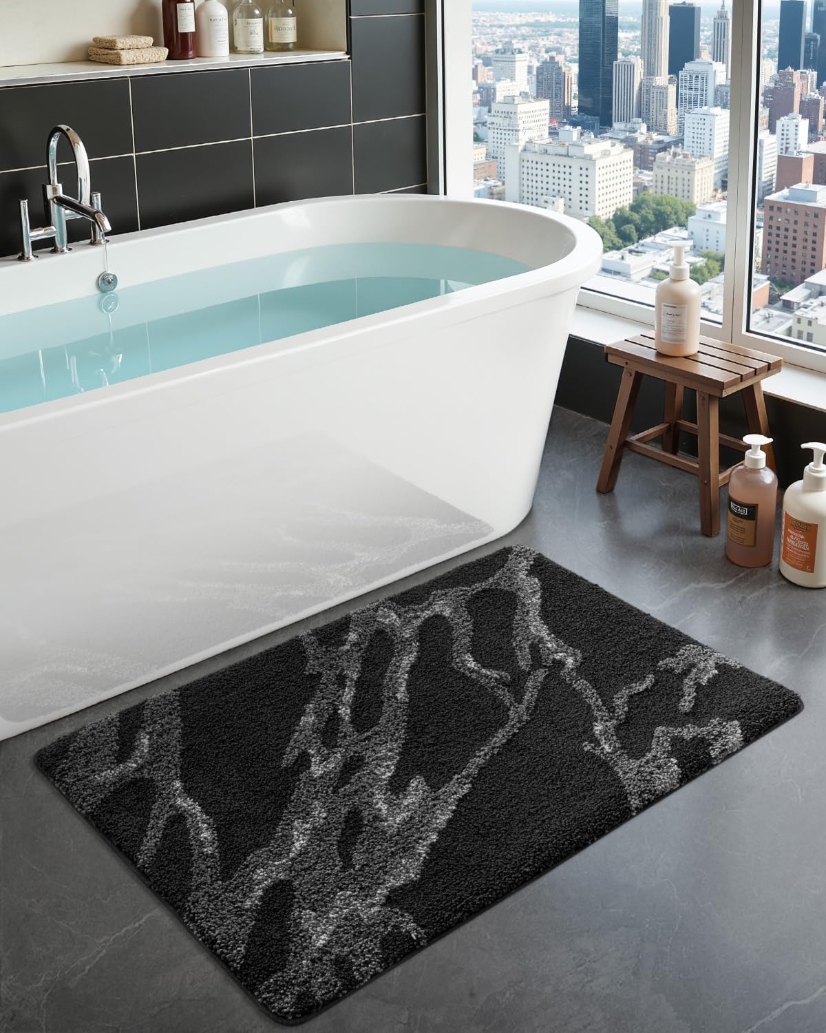 Alfombra baño 24x36pulg antiderrap lavable negro