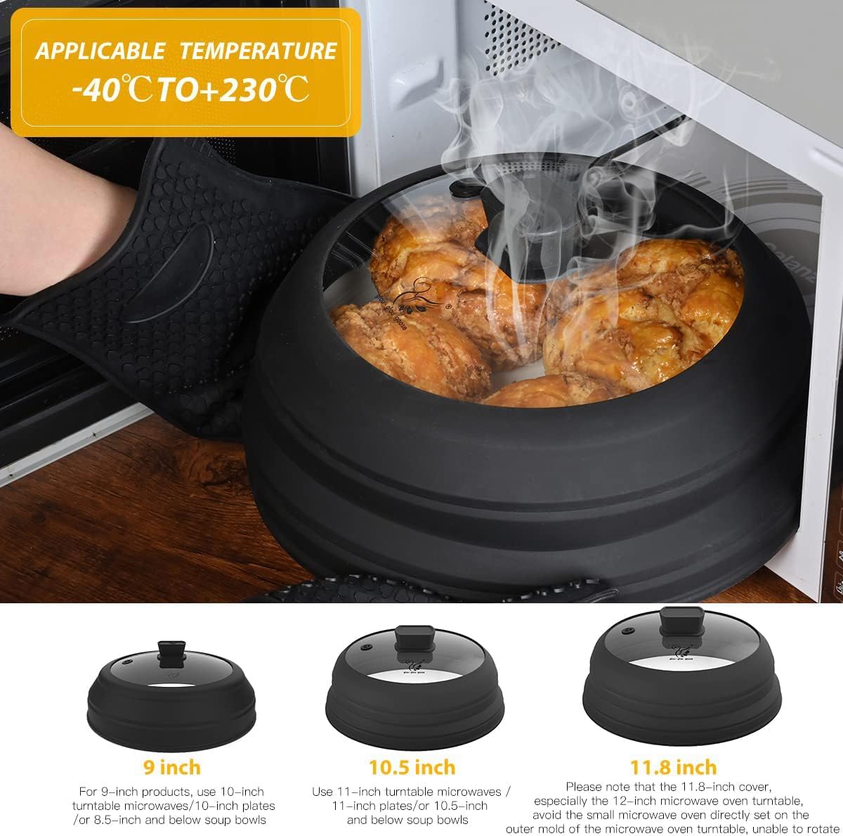 Tapa microondas vidrio con protector silicona plegable negro