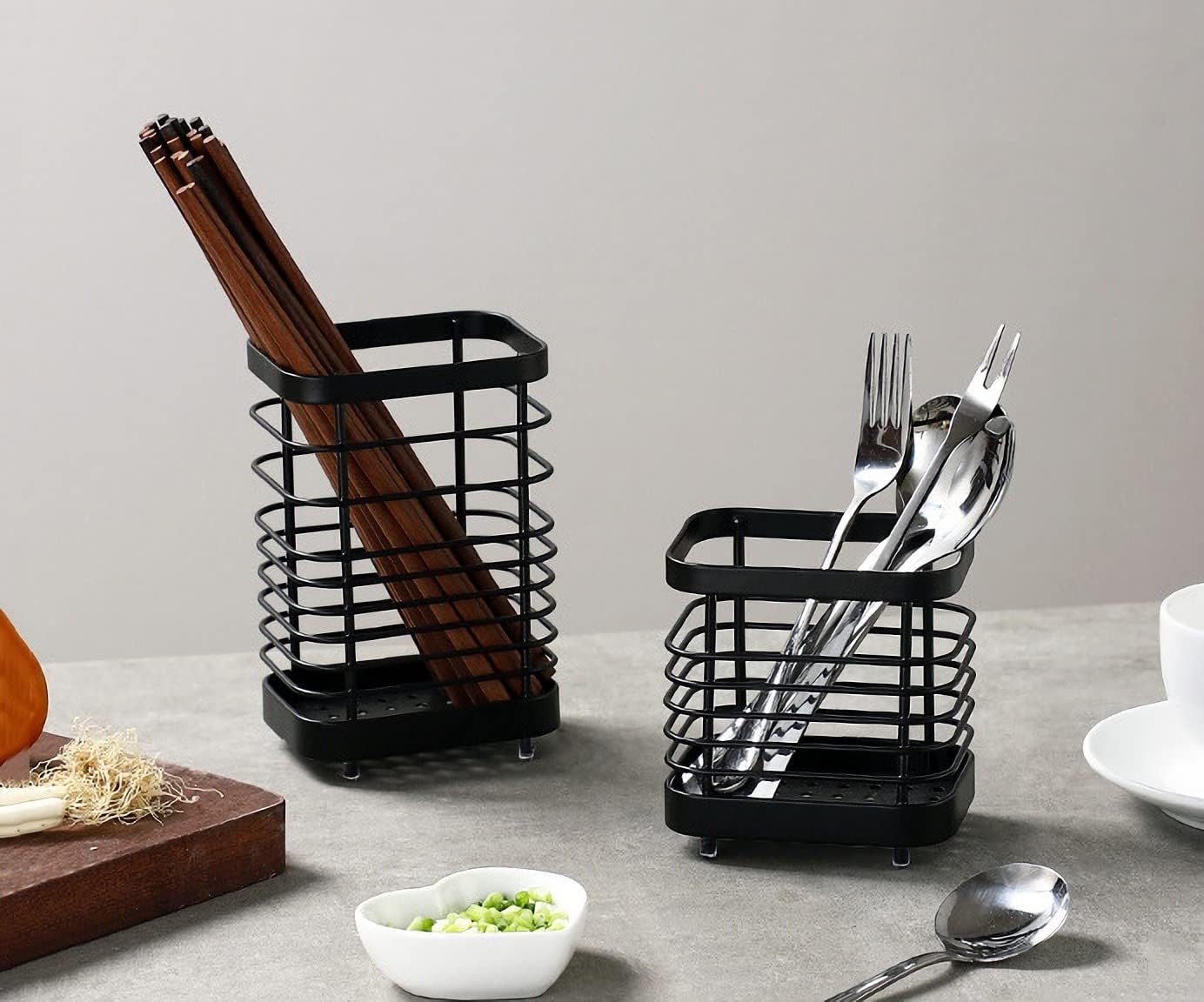 Soporte utensilios acero inox encimera escurridor negro