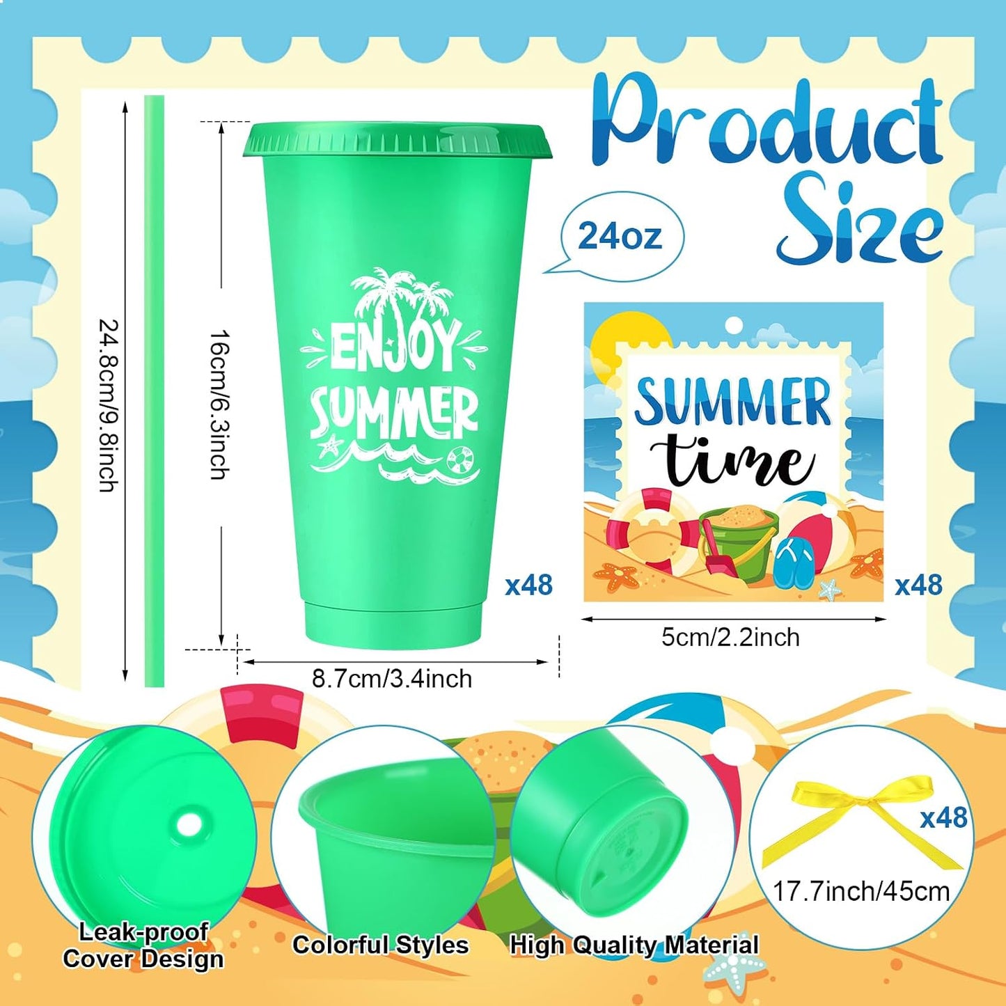 48 Set Regalo Estudiantes Vasos 24oz con Tapas Pajitas
