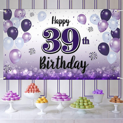 Decoración cumpleaños 39 años globo morado grande