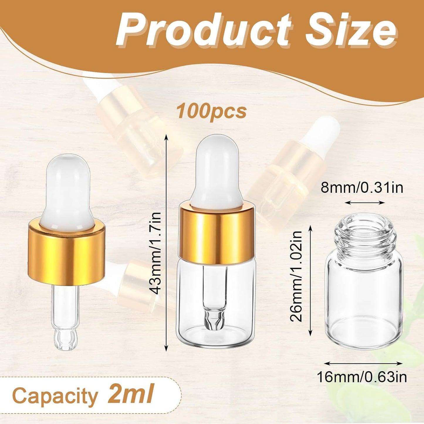 100 Botellas Vidrio Cuentagotas 0.1oz Transparente para Viajar