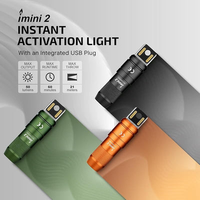 Linterna recargable llavero 50 lúmenes LED mini portátil naranja