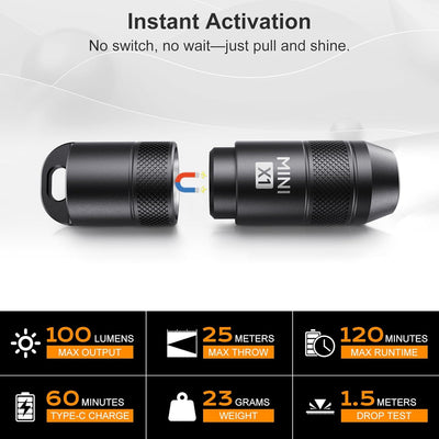Linterna LED recargable USB-C con llavero IPX6 100lumen