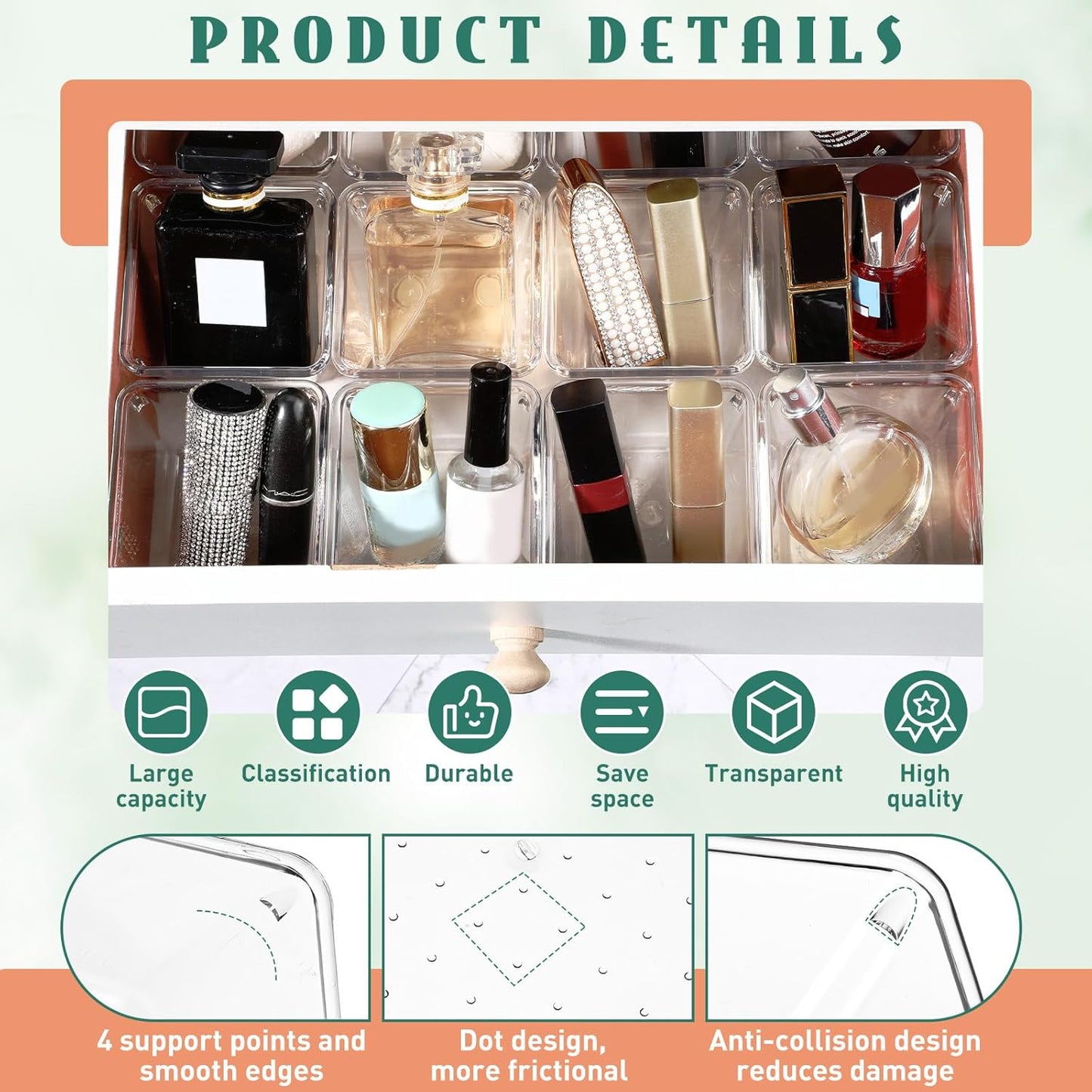 Set 24 organiz. cajones transparentes 3x3x2"