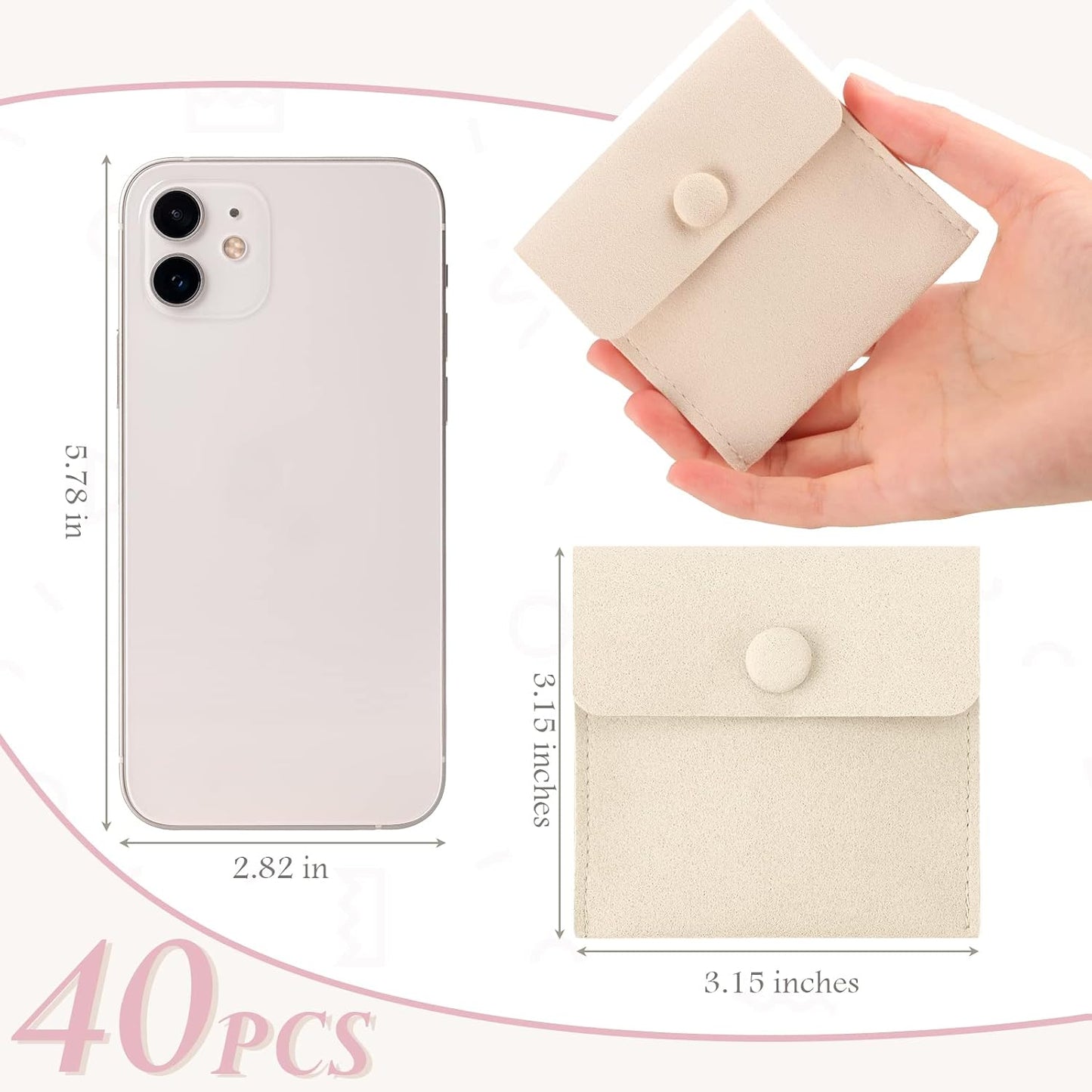 Bolsa microfibra para joyería 8x8cm con divisor y botón