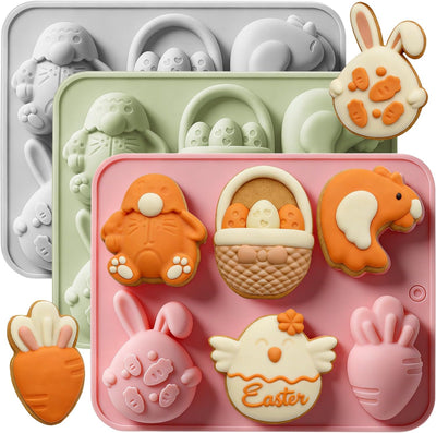 Paquete de 3 moldes de silicona de Pascua forma huevo zanahoria conejo 3D para chocolate dulces jabón gelatina decoración pastel