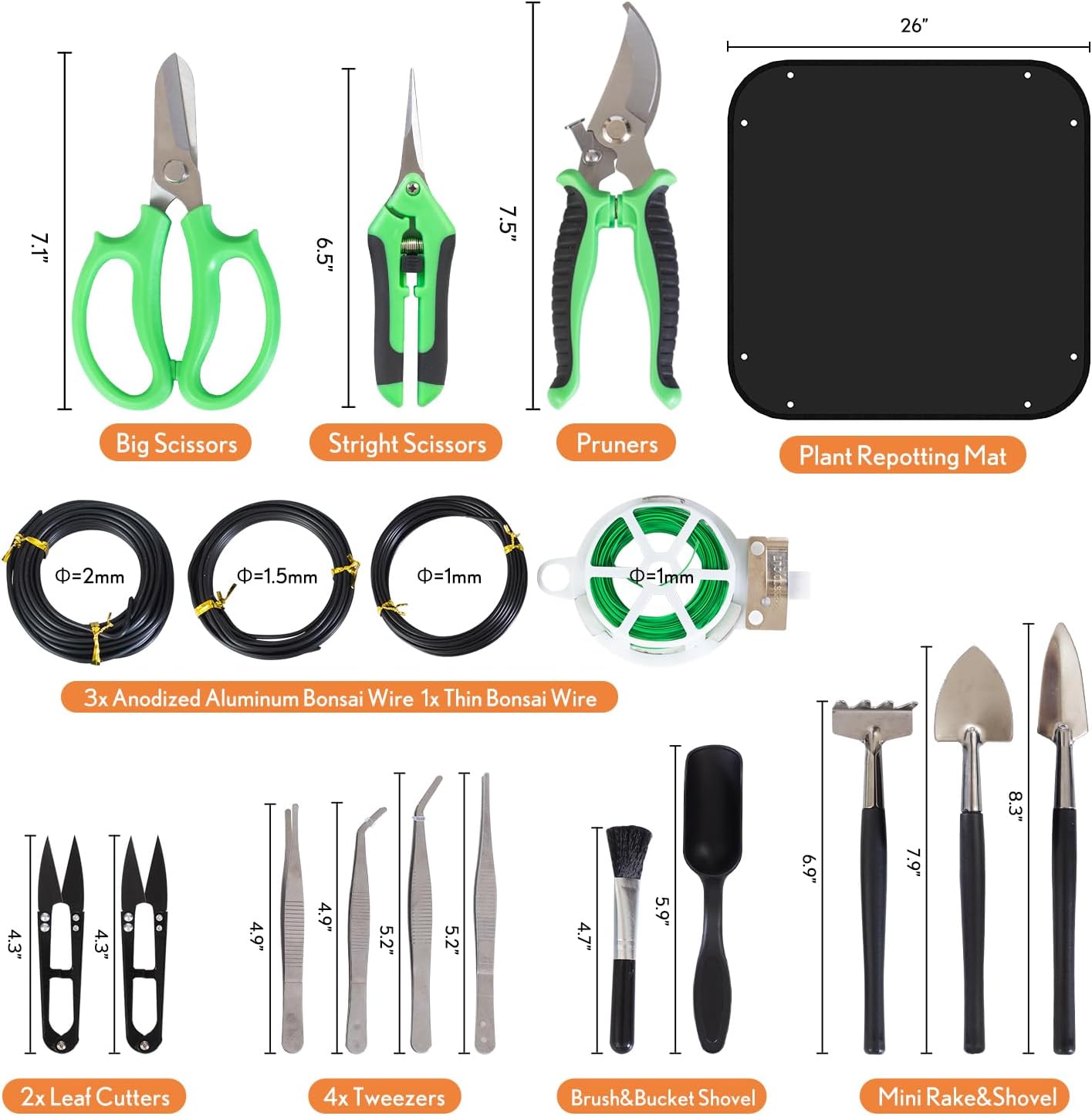 Kit 20 Pzas Herramientas Bonsái Alfombrilla Jardinería