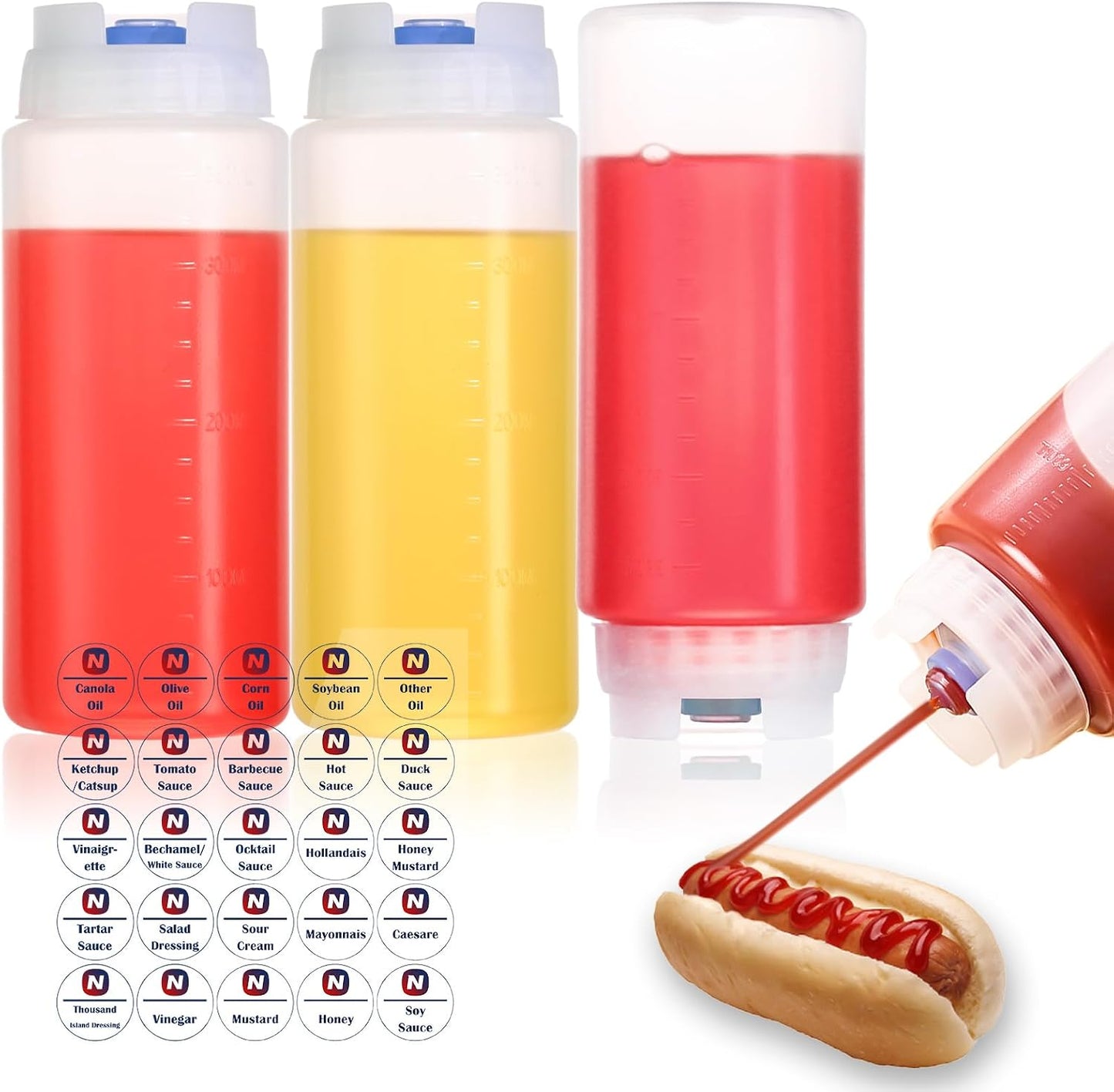 Botellas exprimibles con tapas plásticas transparentes