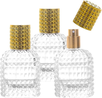 3 Botellas Perfume Cristal Recargables Tapa Dorada Atomizador Viaje