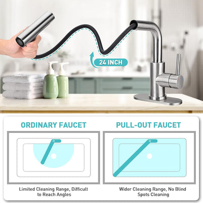 Grifo lavabo rociador 4 modos níquel cepillado