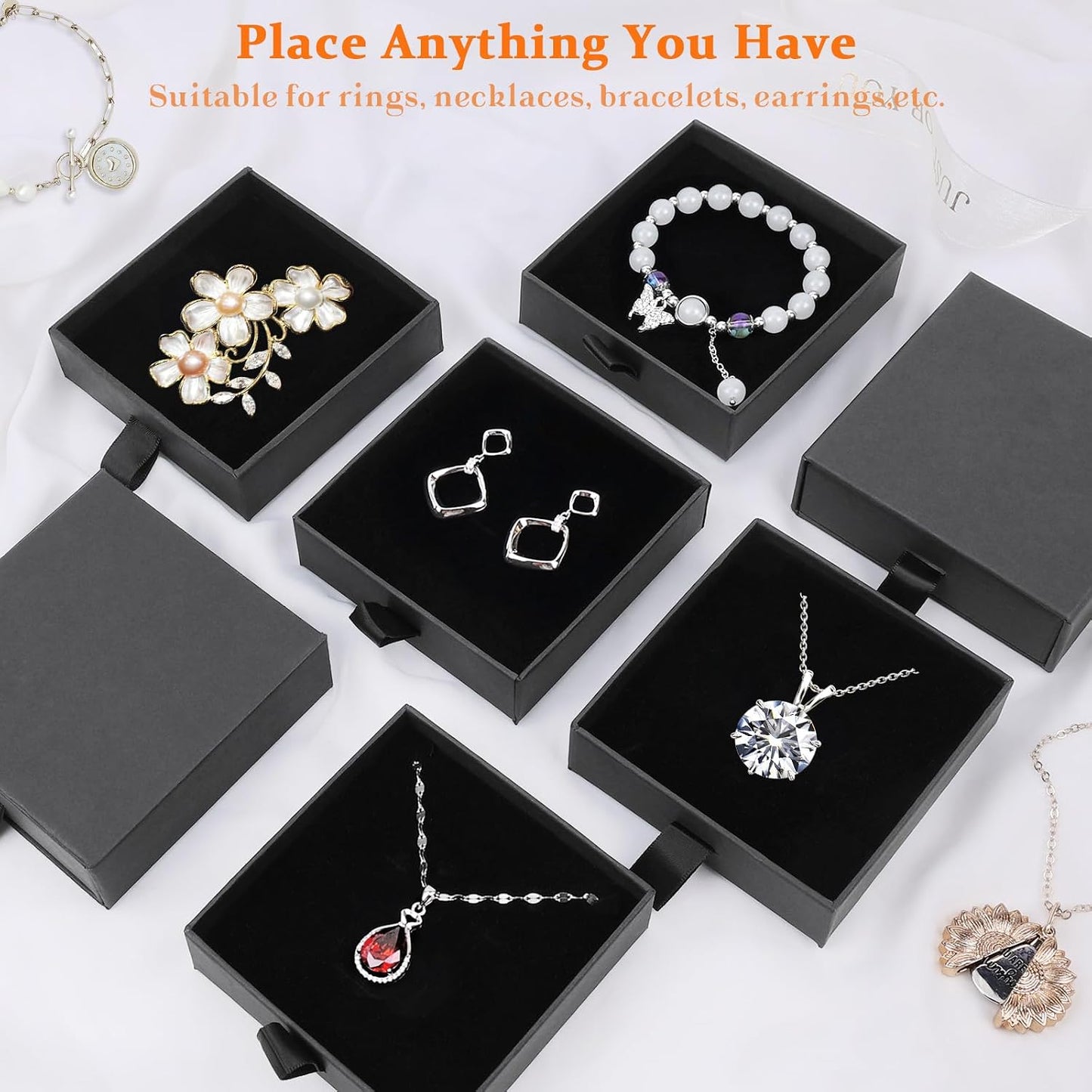 Caja joyas 5 cajas 3.5x3.5" collar anillo aretes negro