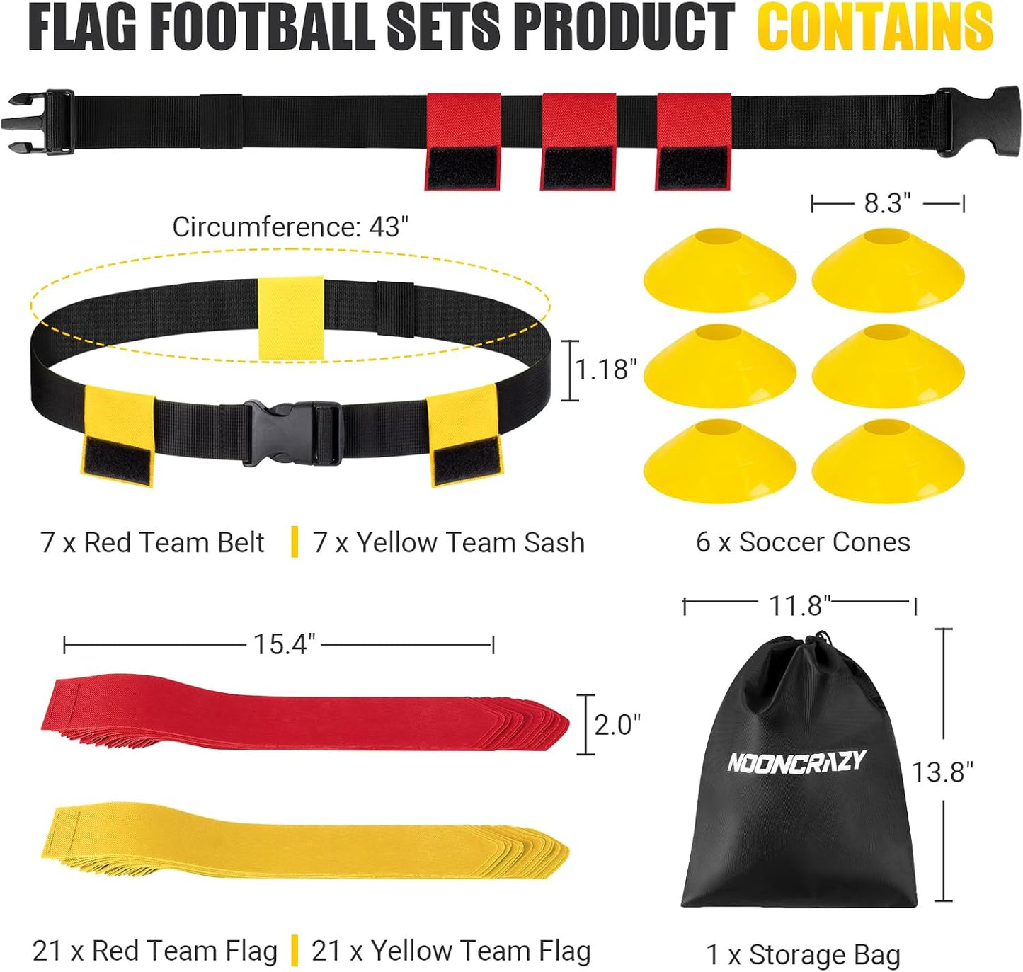 Cinturones fútbol bandera ajustable 22-43" set 6/8/10/12/14