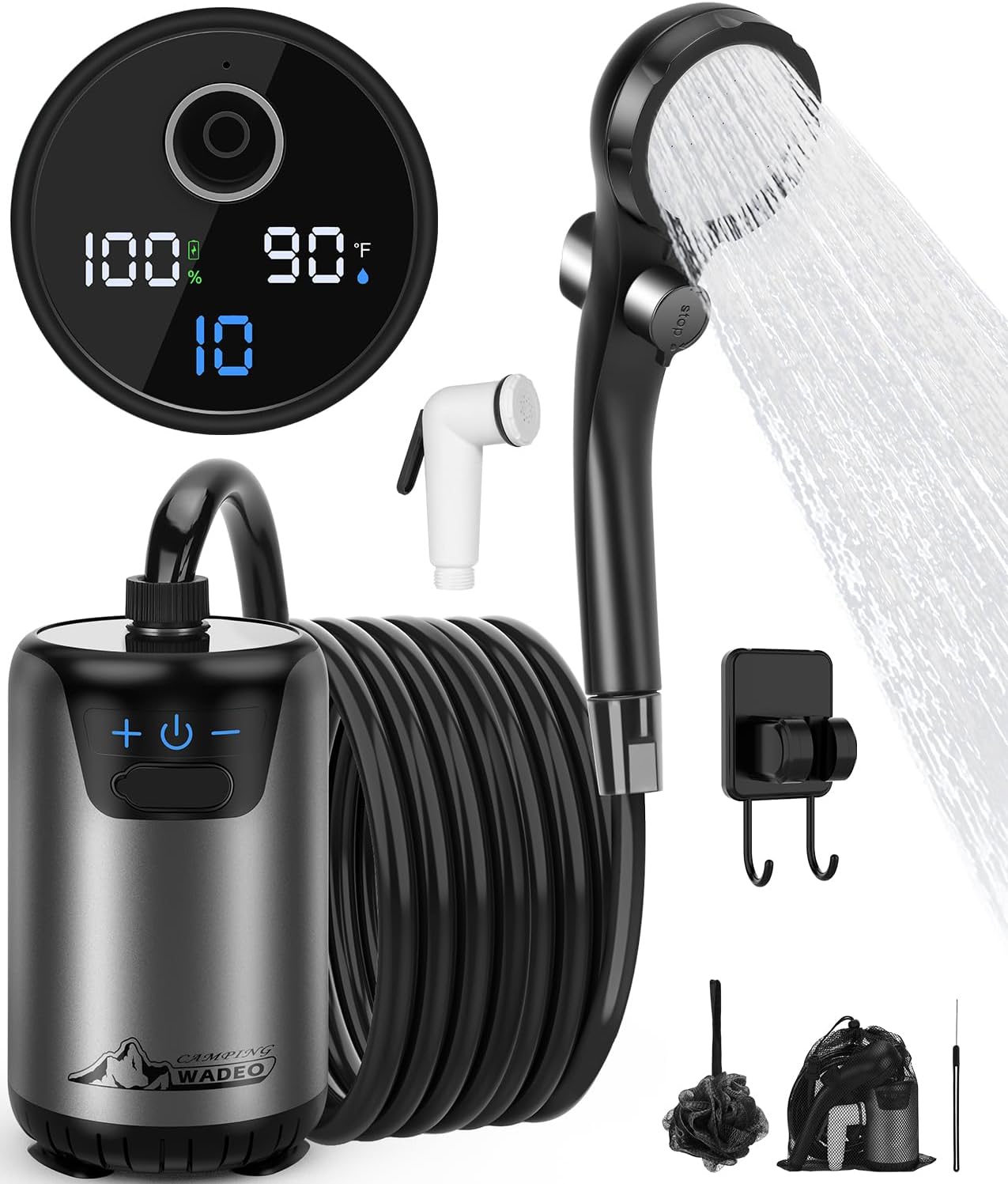 Ducha portátil recargable con pantalla LED 10 modos IPX7