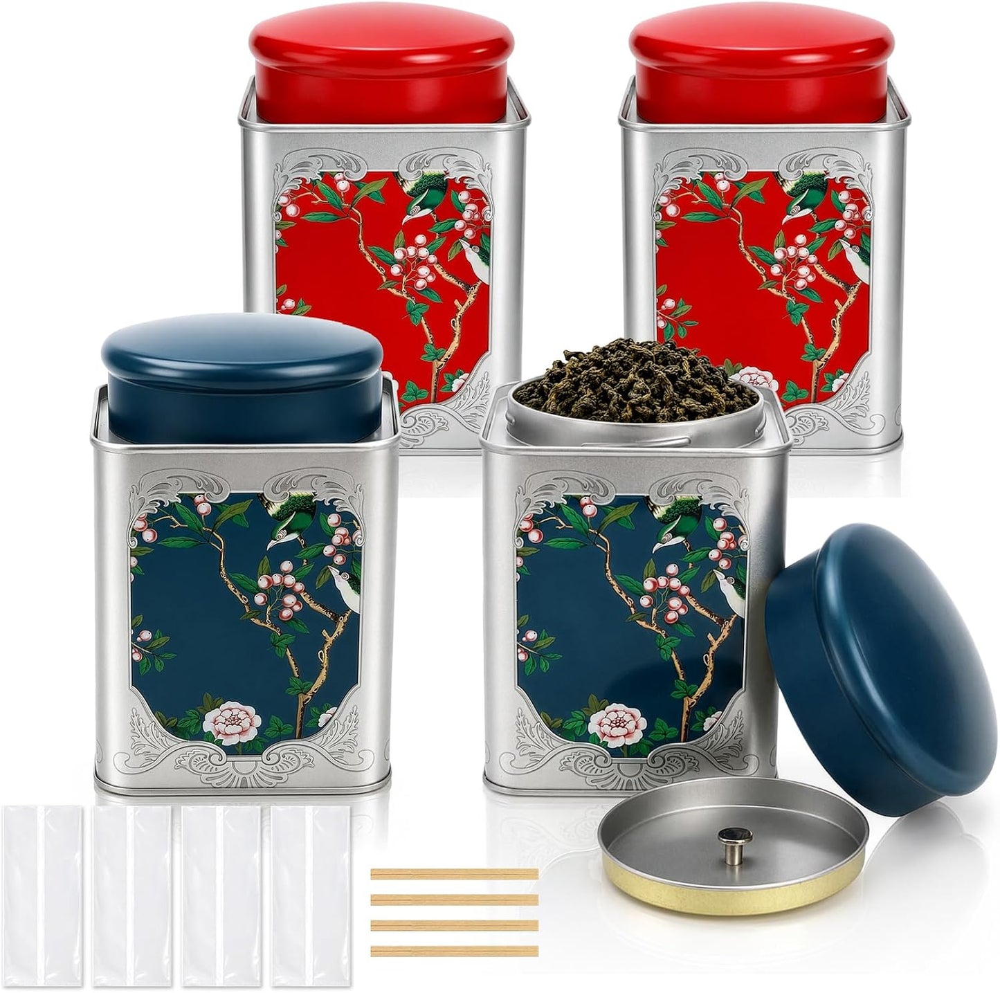 3 Tarros de Té 38oz Hojalata Tapas Dobles Estilo Chino