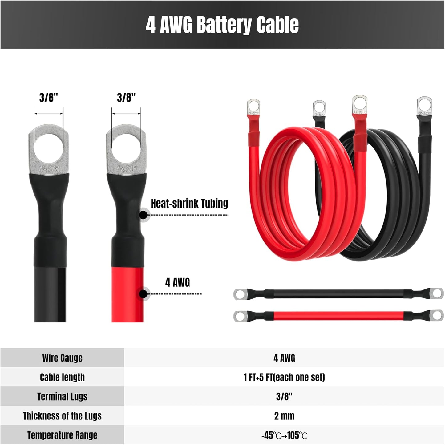 Cable batería 4 AWG 3/8" para solares y autos