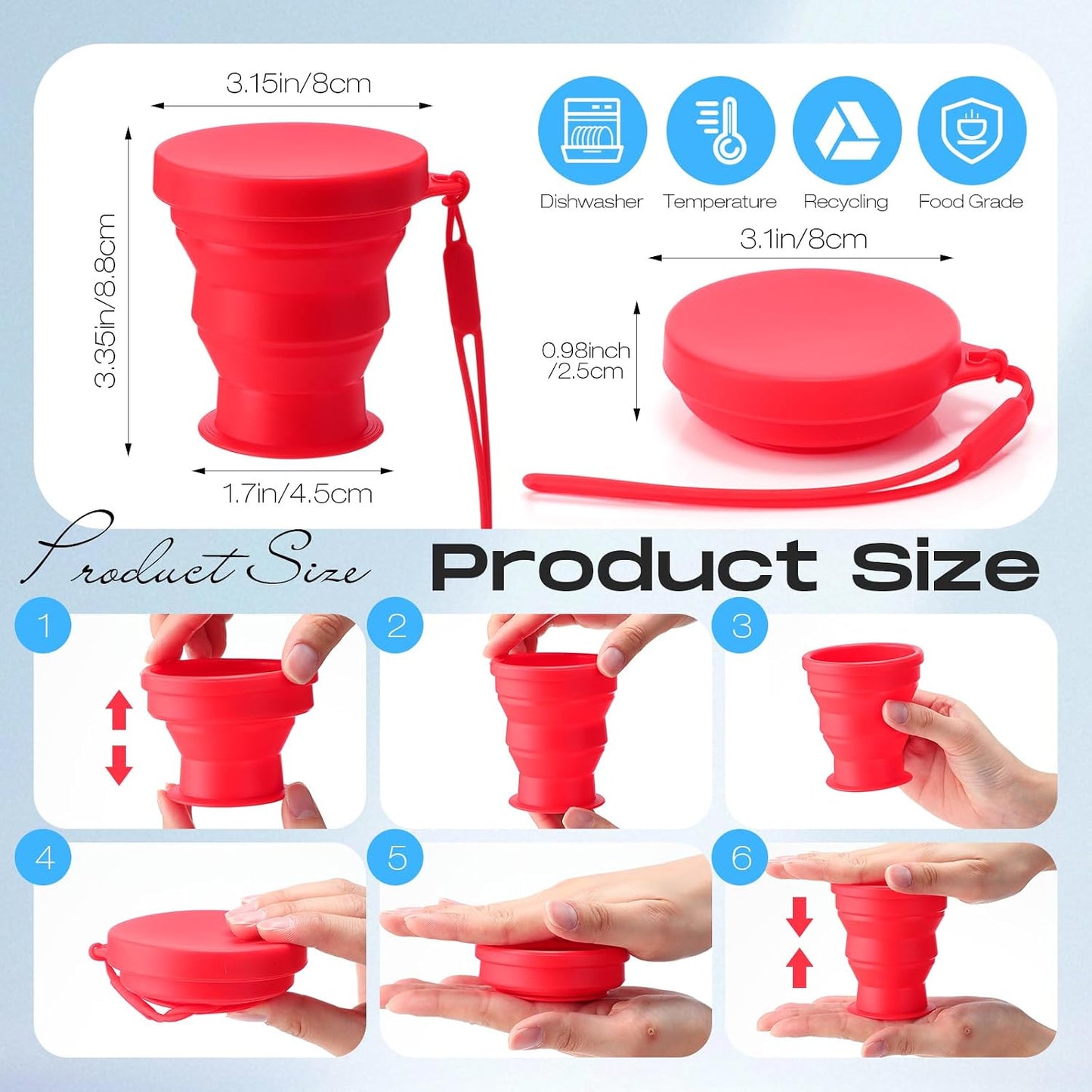 Set 8 Tazas Silicón Plegables 7oz Campamento Arcoíris