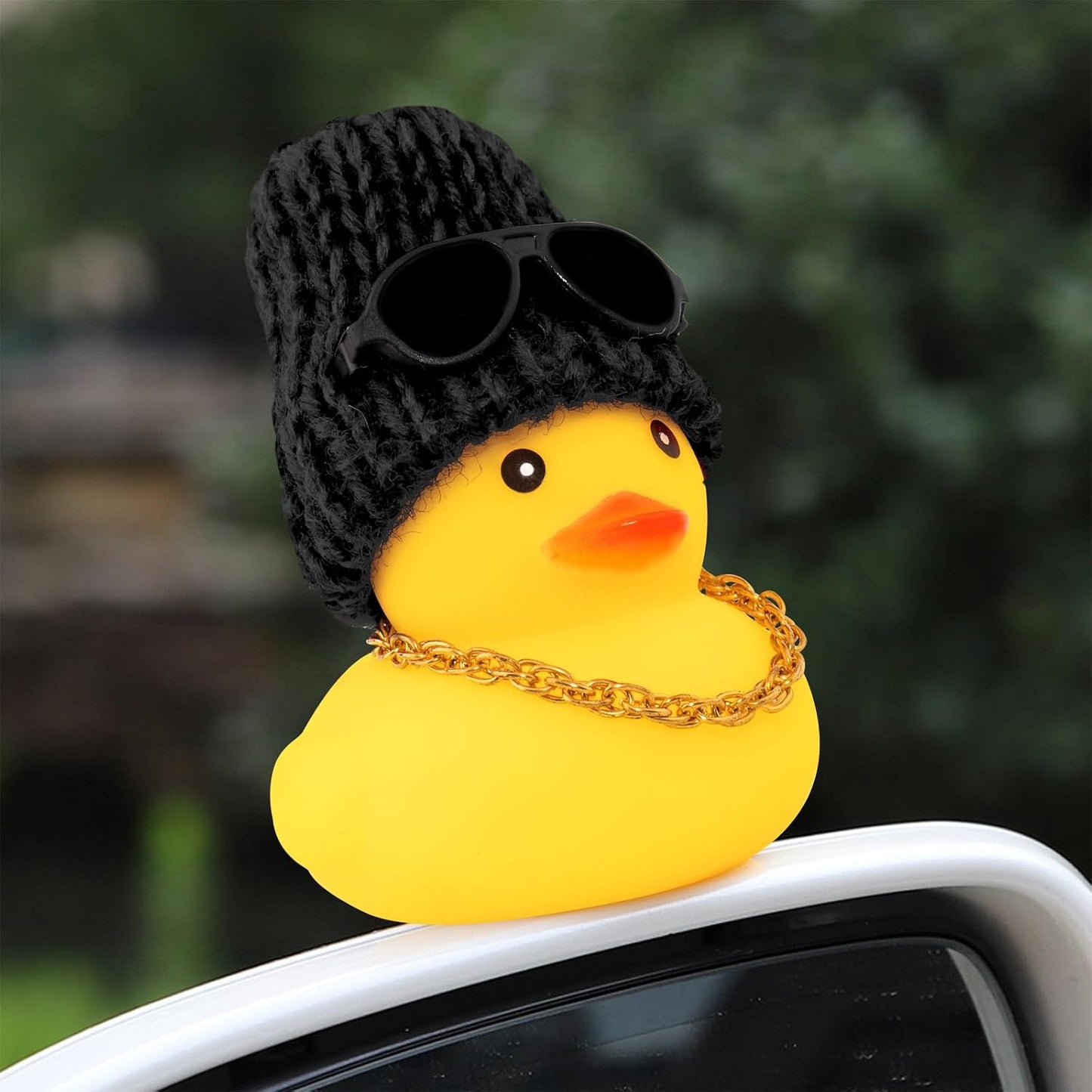 Adornos pato goma para auto decoración navideña U-negro