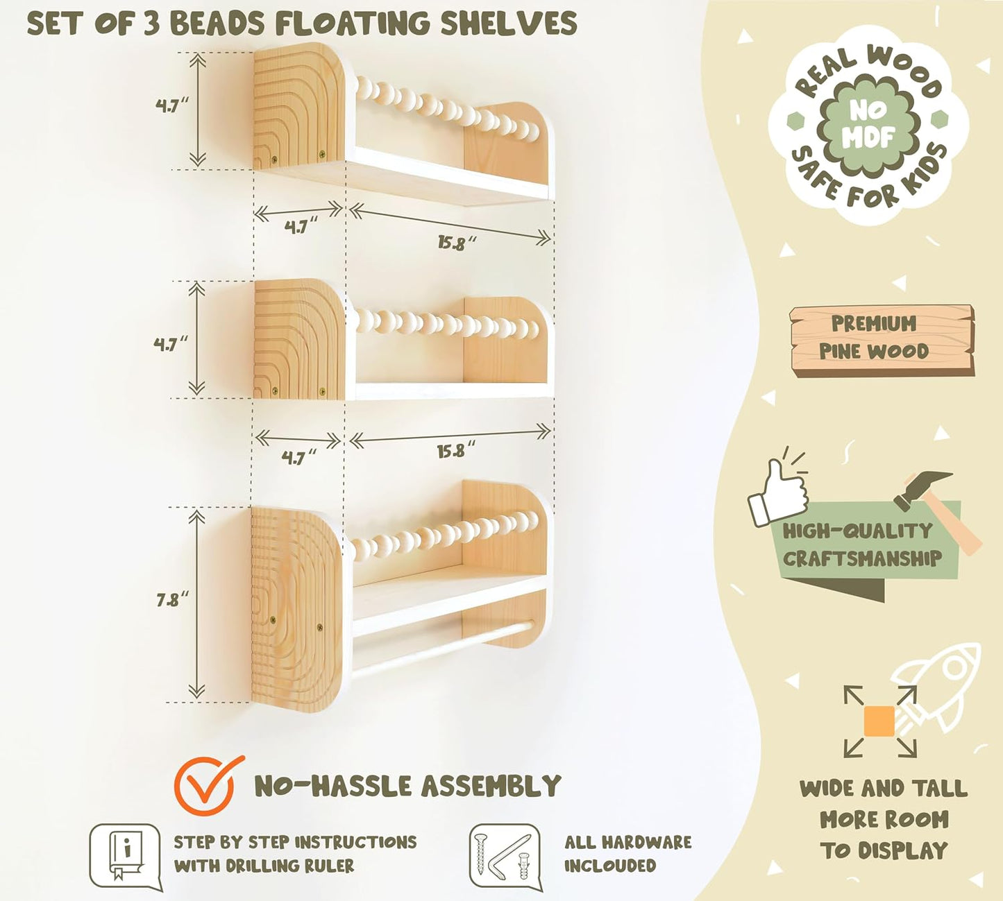 Estantes flotantes para libros madera pino set 3