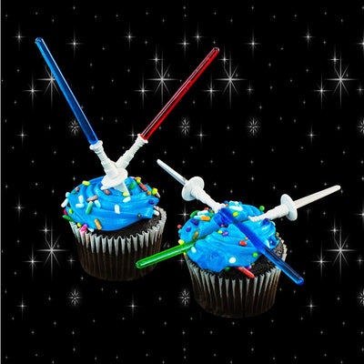Juego 12 palitos sables luz decorativos cupcakes fiestas