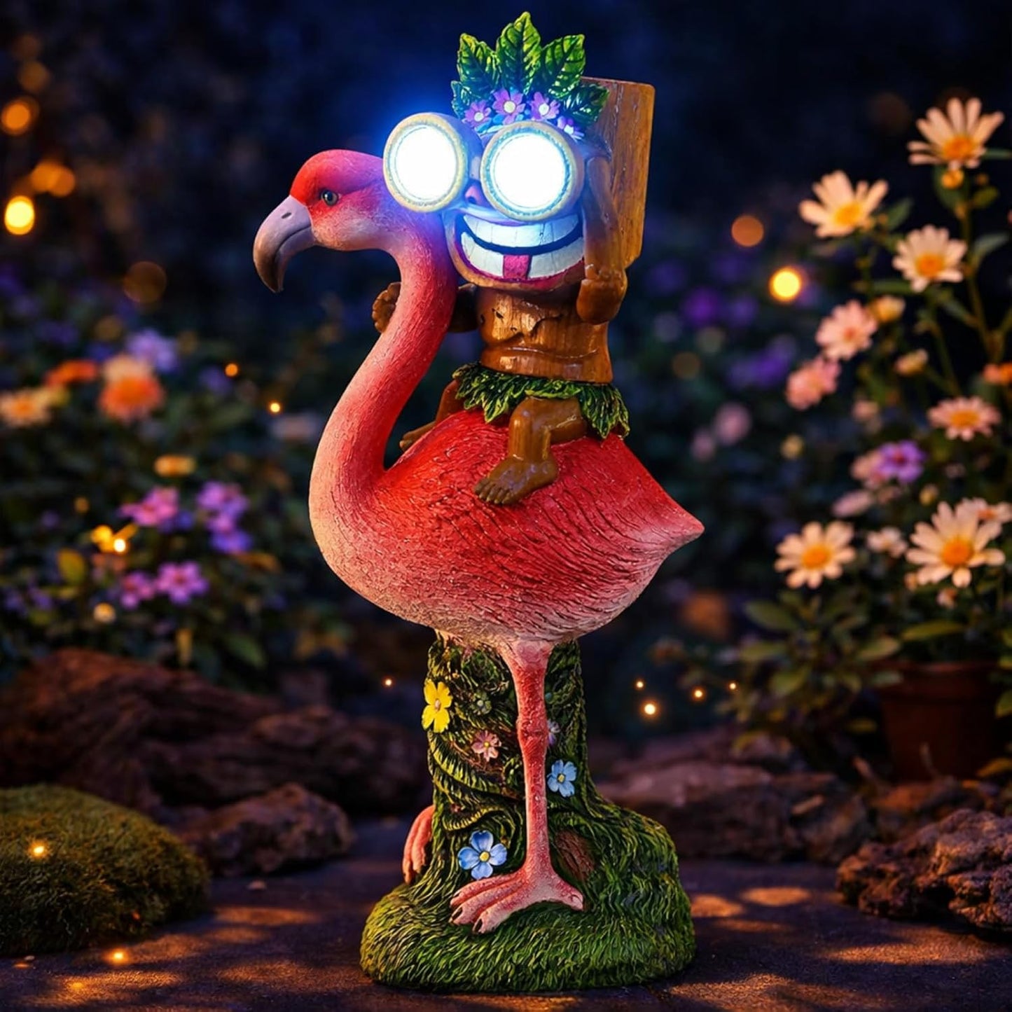 Estatua tiki flamenco 12.2pulg decoración jardín solar