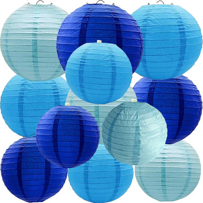 12 Linternas papel azul colgantes para boda y eventos