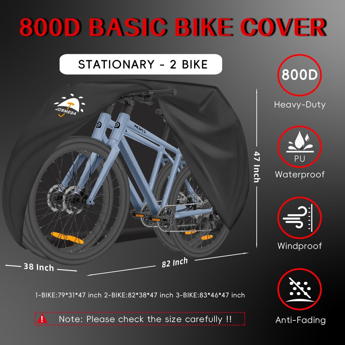 Funda bicicleta Oxford 800D PU impermeable costuras doble aguja