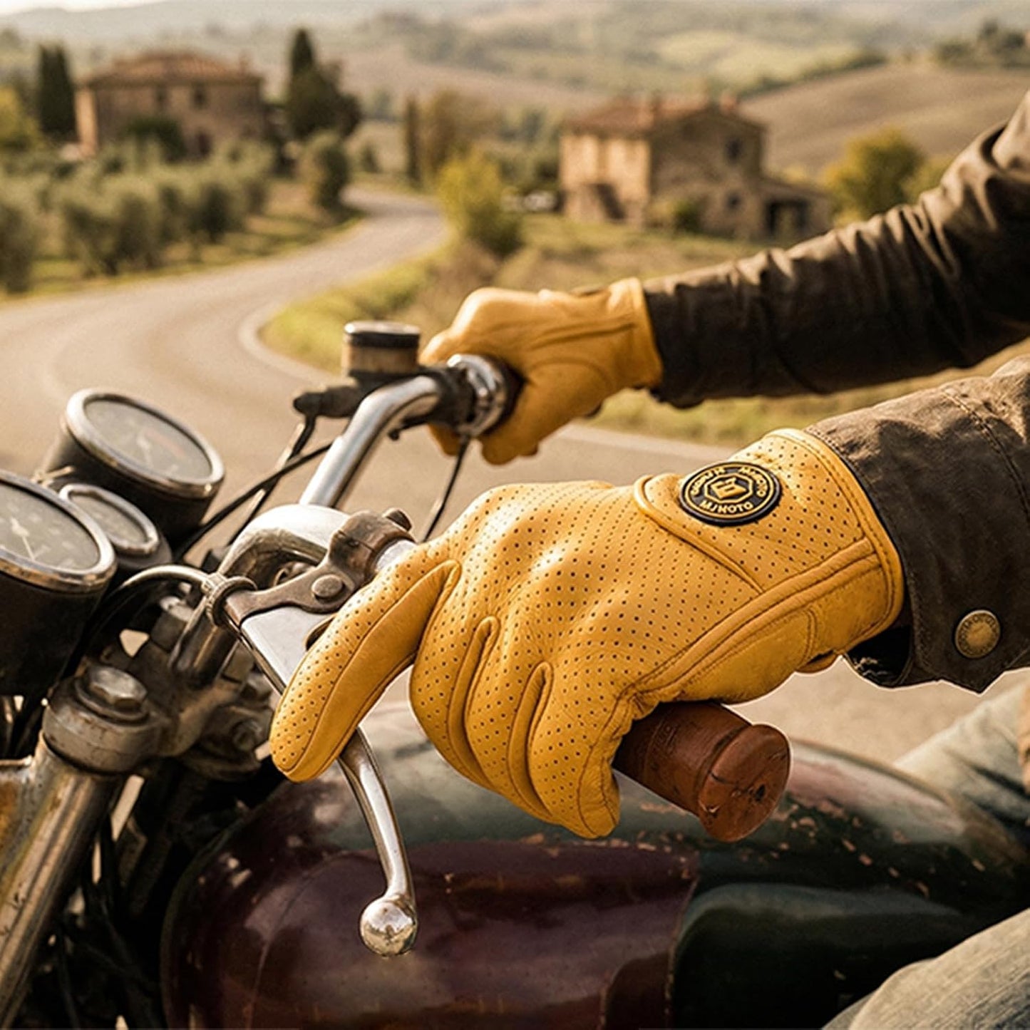 Guantes cuero cabra motocicleta pantalla táctil transpirables